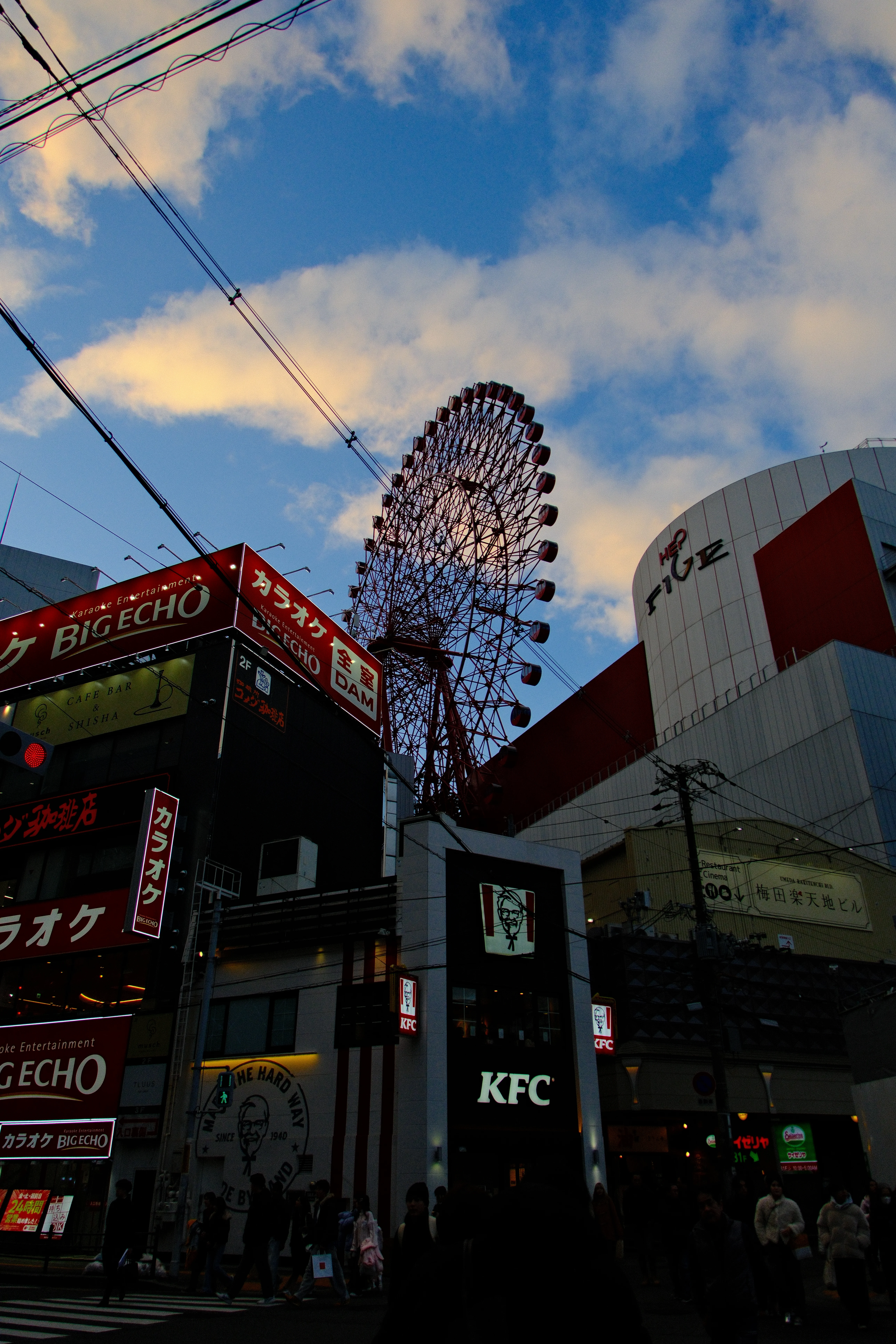 16mm · f/3.5 · 1/1600s · ISO 500
FUJIFILM X-T5 · 16-300mm F3.5-6.7 DC OS | Contemporary 025 · Jan 6, 2026
Sideways view of Osaka's red Ferris wheel and neon signs.
Osaka, Japan
© Brandon Cook