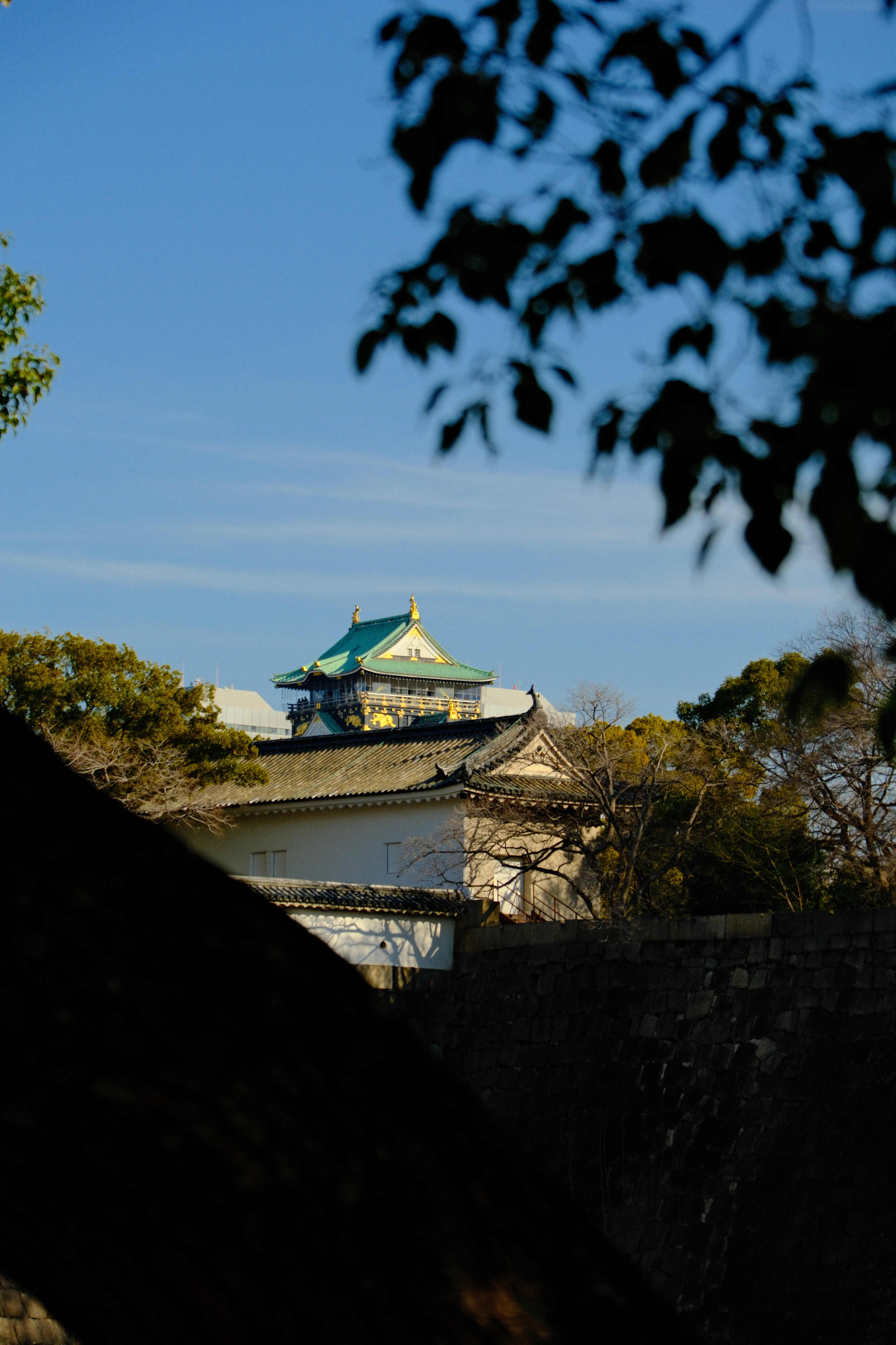 80mm · f/6.3 · 1/2000s · ISO 500
FUJIFILM X-T5 · 16-300mm F3.5-6.7 DC OS | Contemporary 025 · Jan 7, 2026
Osaka Castle's teal and gold roof framed by trees.
Osaka, Japan
© Brandon Cook